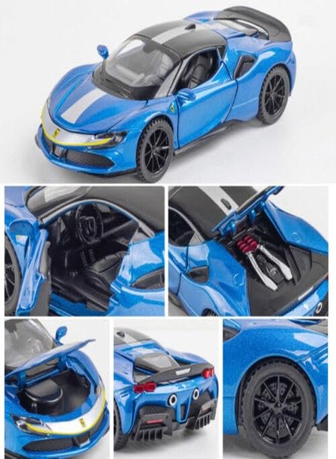 VARIYA ENTERPRISE 1:32 Diecast Ferrari SF90 Alloy Metal Pull Back Die-Cast Car Scale Model Pullback with Sound Light Mini Auto Toy car for Kids Best Gifts Toys for Kids Boys_Blue - Image 4