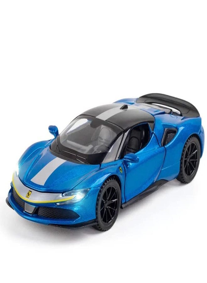 VARIYA ENTERPRISE 1:32 Diecast Ferrari SF90 Alloy Metal Pull Back Die-Cast Car Scale Model Pullback with Sound Light Mini Auto Toy car for Kids Best Gifts Toys for Kids Boys_Blue - Image 1
