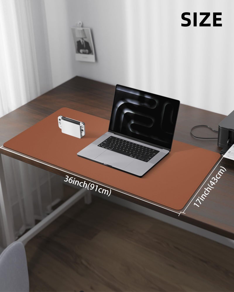 AFIING Leather Mouse Pad & Desk Blotter Mat - Non-Slip PU Laptop Desk Pad, Waterproof Writing Pad for Office & Home (Brown, 36" x 17") - Image 5