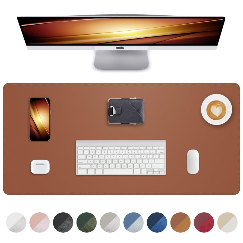 AFIING Leather Mouse Pad & Desk Blotter Mat - Non-Slip PU Laptop Desk Pad, Waterproof Writing Pad for Office & Home (Brown, 36" x 17") - Image 1