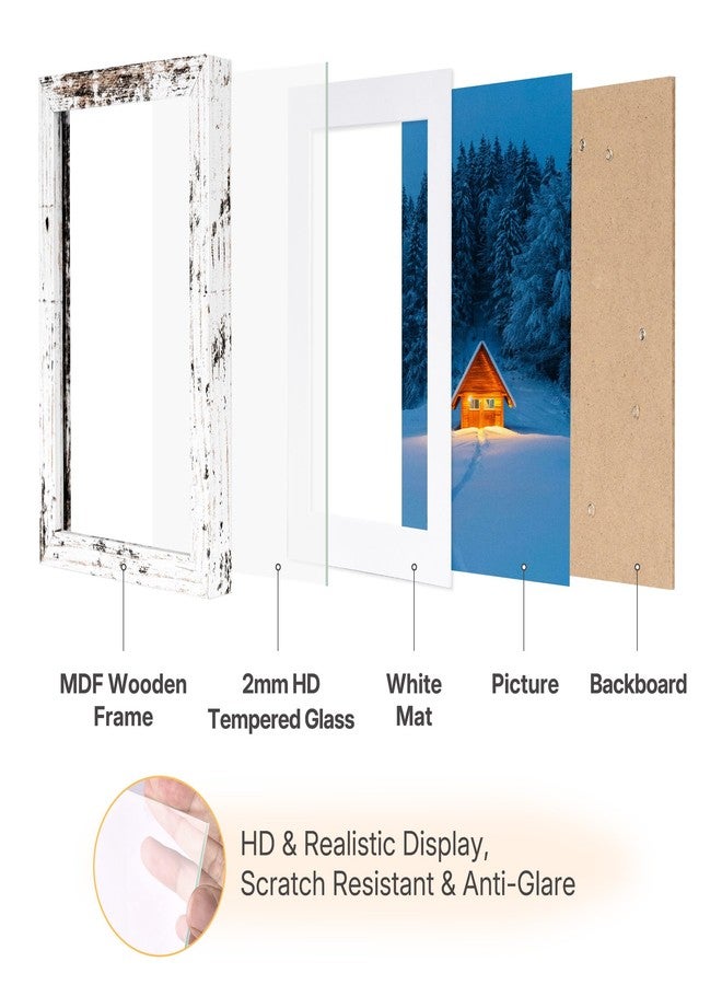 HOUSE DAY Distressed White 5x7 Picture Frame, Picture Frames 5x7 Wooden Picture Frames with Real Glass, Rustic 5 x 7 Photo Frame for Wall or Tabletop, Display Picture 4x6 with Mat or 5x 7 Without Mat (5 Pack) - Image 4