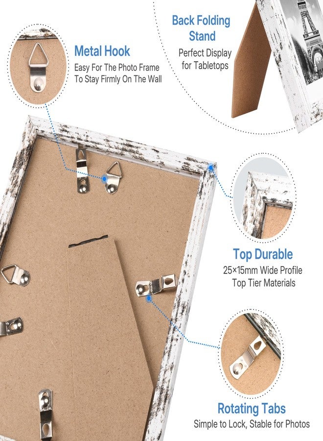 HOUSE DAY Distressed White 5x7 Picture Frame, Picture Frames 5x7 Wooden Picture Frames with Real Glass, Rustic 5 x 7 Photo Frame for Wall or Tabletop, Display Picture 4x6 with Mat or 5x 7 Without Mat (5 Pack) - Image 5