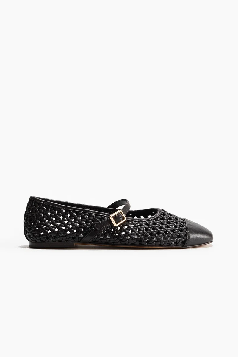 Lattice-weave Mary Jane ballet flats