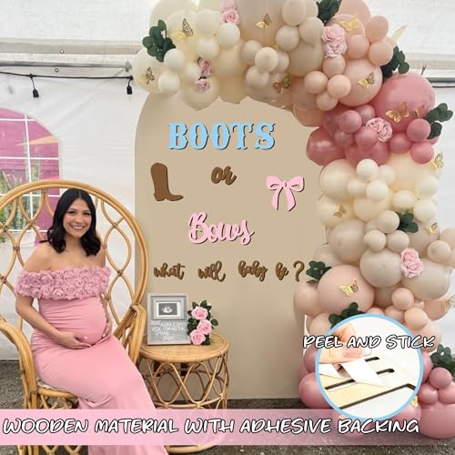 kokolap Wooden Gender Reveal Sign Stickers What Will Baby Be Balloon Arch Signs Boots or Bows Gender Reveals Party Decoration Supplies Baby Shower Backdrop Decals Boy or Girl Sticker He or She Welcome Sign - Image 4
