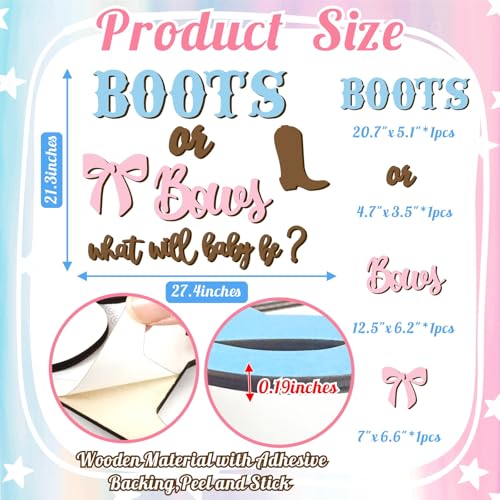 kokolap Wooden Gender Reveal Sign Stickers What Will Baby Be Balloon Arch Signs Boots or Bows Gender Reveals Party Decoration Supplies Baby Shower Backdrop Decals Boy or Girl Sticker He or She Welcome Sign - Image 3