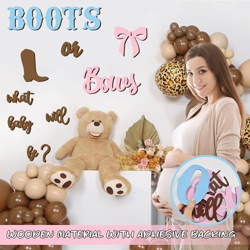 kokolap Wooden Gender Reveal Sign Stickers What Will Baby Be Balloon Arch Signs Boots or Bows Gender Reveals Party Decoration Supplies Baby Shower Backdrop Decals Boy or Girl Sticker He or She Welcome Sign - Image 5