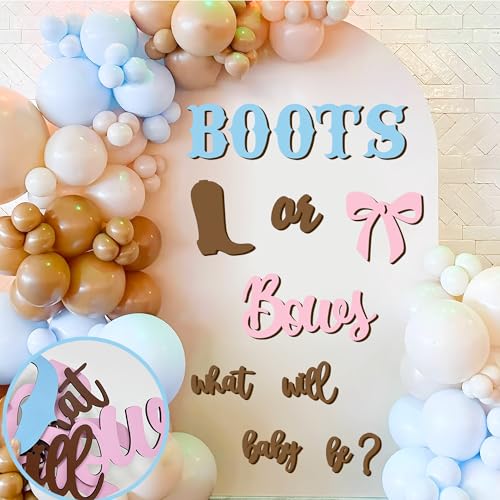 kokolap Wooden Gender Reveal Sign Stickers What Will Baby Be Balloon Arch Signs Boots or Bows Gender Reveals Party Decoration Supplies Baby Shower Backdrop Decals Boy or Girl Sticker He or She Welcome Sign - Image 1