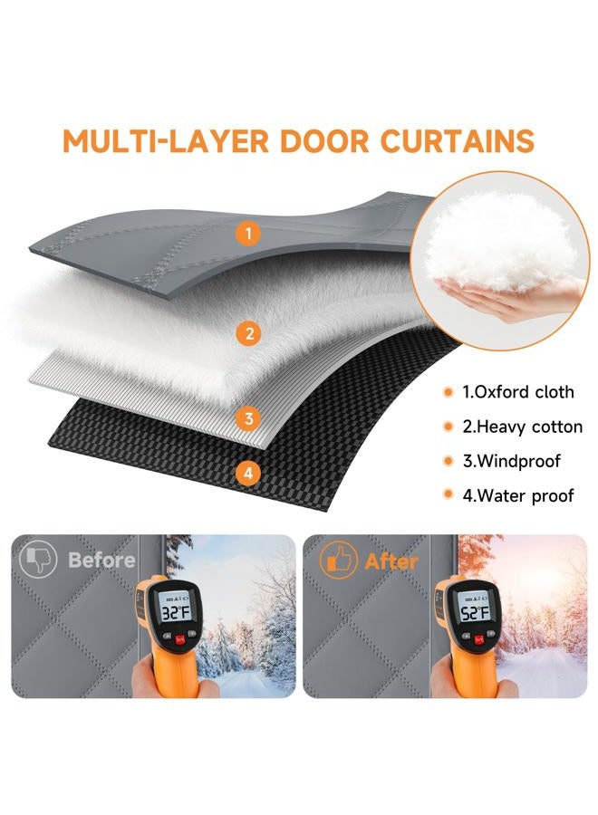 Esteh Magnetic Thermal Insulated Door Curtain for Winter Fits Door Size 38" x 82", Temporary Thermal Door Cover for Cold with Thickened Cotton, Window Insulation Kit for Sliding Glass Doorways - Gray - Image 5