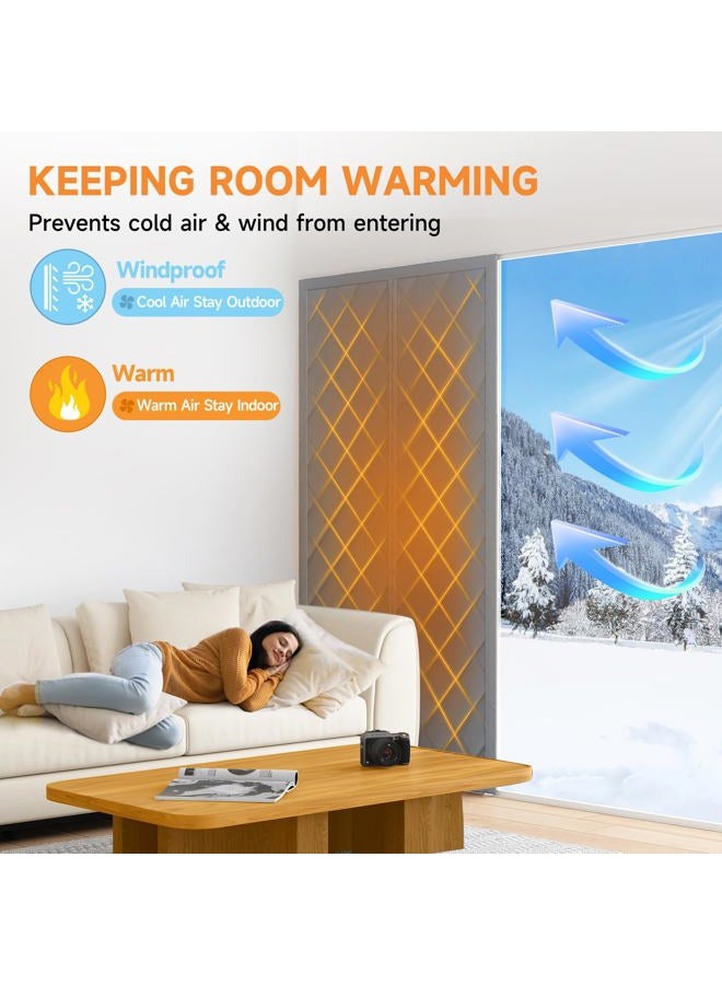 Esteh Magnetic Thermal Insulated Door Curtain for Winter Fits Door Size 38" x 82", Temporary Thermal Door Cover for Cold with Thickened Cotton, Window Insulation Kit for Sliding Glass Doorways - Gray - Image 2