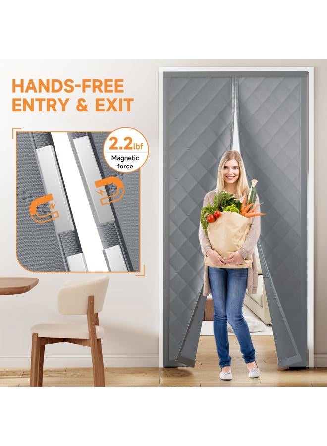 Esteh Magnetic Thermal Insulated Door Curtain for Winter Fits Door Size 38" x 82", Temporary Thermal Door Cover for Cold with Thickened Cotton, Window Insulation Kit for Sliding Glass Doorways - Gray - Image 3