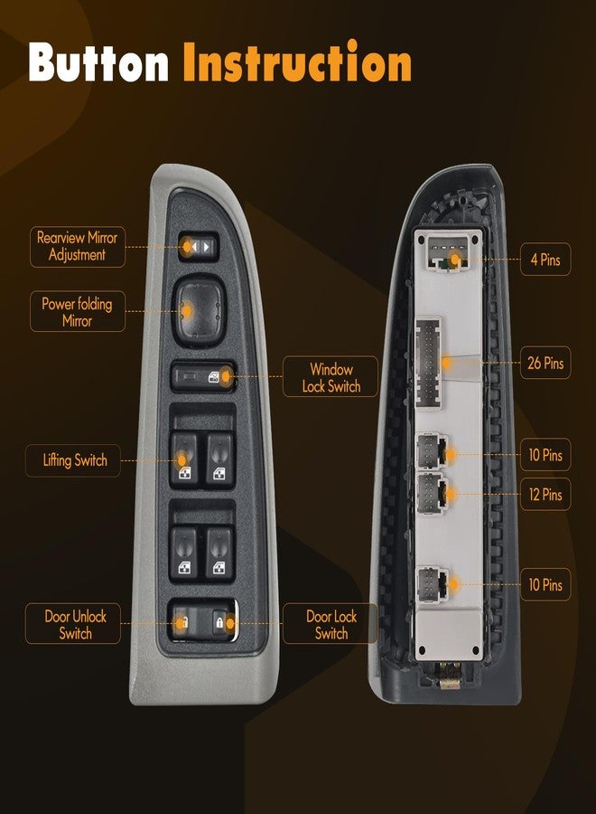 ASOPARTS 15883323 Front Driver Side Door Lock and Power Window Switch & Gray Bezel Cover Fit for 2003-2008 Chevy Avalanche Silverado Suburban Tahoe GMC Yukon Sierra Yukon XL Cadillac Escalade, 901-075 - Image 4