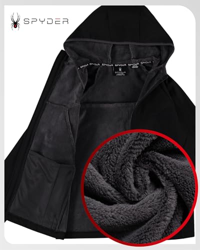 Spyder Mens Softshell Jacket - Faux Fur Lined Water Wind Resistant Performance Mens Fleece Jacket for Hiking Running Jogging, Size Large, Black Raven - Image 4