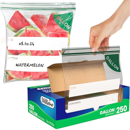DiRose Gallon Bags Pack of 250 – 1 Gallon Reclosable Storage Bags – Practical and Durable Design – Food Safe Non-BPA Material – Easy Zip Closure – Ideal for Food, Snacks, Dog Treats, Organizing - Image 1