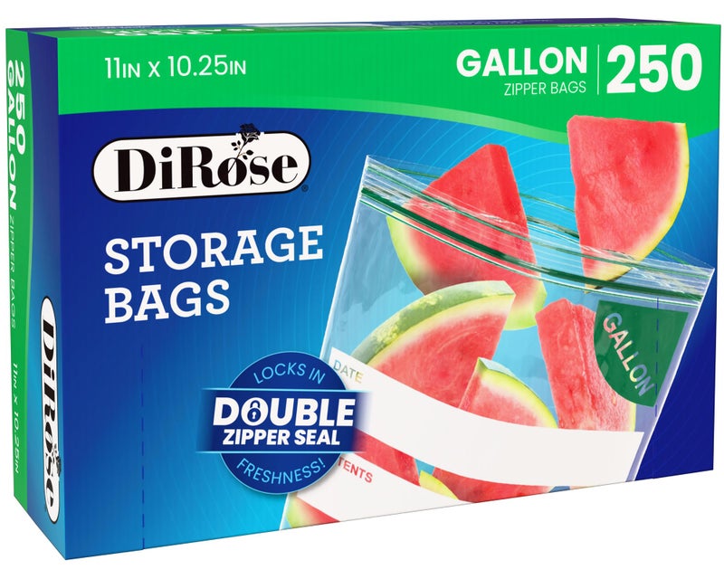 DiRose Gallon Bags Pack of 250 – 1 Gallon Reclosable Storage Bags – Practical and Durable Design – Food Safe Non-BPA Material – Easy Zip Closure – Ideal for Food, Snacks, Dog Treats, Organizing - Image 2
