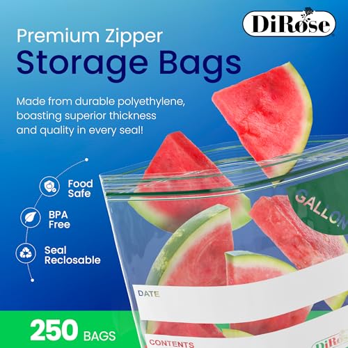 DiRose Gallon Bags Pack of 250 – 1 Gallon Reclosable Storage Bags – Practical and Durable Design – Food Safe Non-BPA Material – Easy Zip Closure – Ideal for Food, Snacks, Dog Treats, Organizing - Image 3