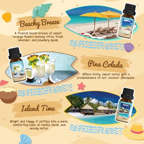 ARVIDSSON Beach Fragrance Oils Set, ARVIDSSON Summer Essential Oils for Diffuser - Beachy Breeze, Ocean Air, Pina Colada, Pink Sand, Sea Salt, Island Time, Tropical Scented Oil - Image 4