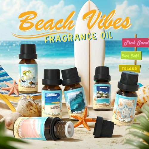 ARVIDSSON Beach Fragrance Oils Set, ARVIDSSON Summer Essential Oils for Diffuser - Beachy Breeze, Ocean Air, Pina Colada, Pink Sand, Sea Salt, Island Time, Tropical Scented Oil - Image 2
