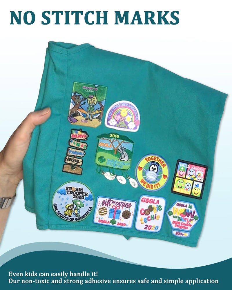 Mogseek Patch Magic Adhesive, 2 Pack Girl Scout Patch Adhesive Washable Double-Sided Glue for Scout Badges, Patches, Fabric, and More, Cut to Fit Freestyle, No Sewing No Ironing - Image 5