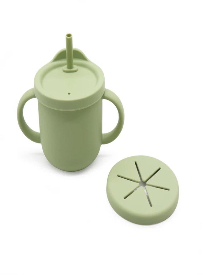 Mom's Aura 2-in-1 Silicone Baby Cups with Straw and Lid for Snacks, 8.5 oz Spill-Proof Sippy Cups, Training Cup for Toddlers Ages (Green 2 in 1) - Image 1