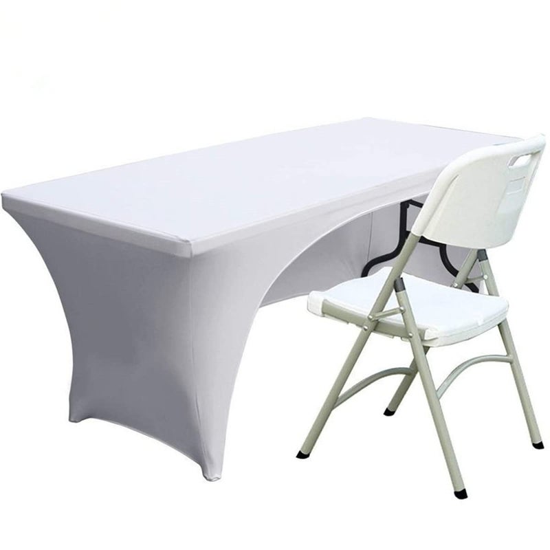 Fhberni Spandex Table Cover 5 ft Fitted Polyester Tablecloth Stretch Table Cover Table Topper Open Back  White