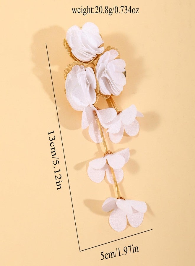IS4U Fabric Flower Earrings for Women Vintage Layered Tassel Dangle Earrings Boho Colorful Petal Long Earring Fashion Aesthetic Ear Jewelry (Light Blue) - Image 4