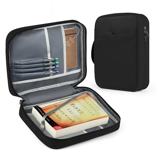 MOSLA Bible Cover Bag with for Women Men, Scripture Study Carrying Book Cover Church Bag with Handle and Pocket for Fathers Mothers Mom Kids, Catholic Church, Christian Gifts Black - Image 1