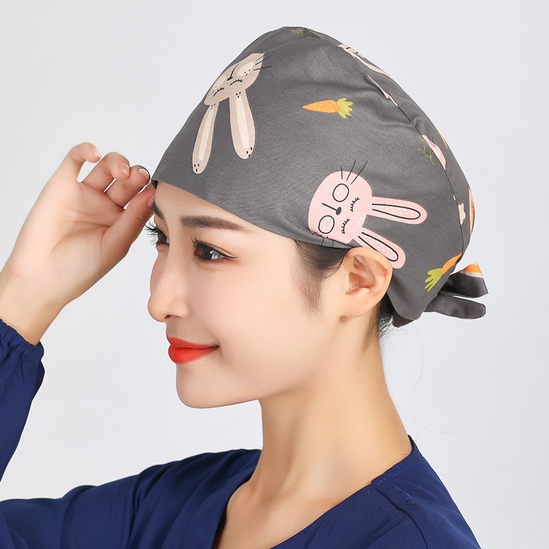Surgical Cap Frosted Cap Women'S Pure Cotton Surgical Tie-Up Printed Nurst'S Cap New Buckle Men'S Dental And Dental Work Cap - Image 1