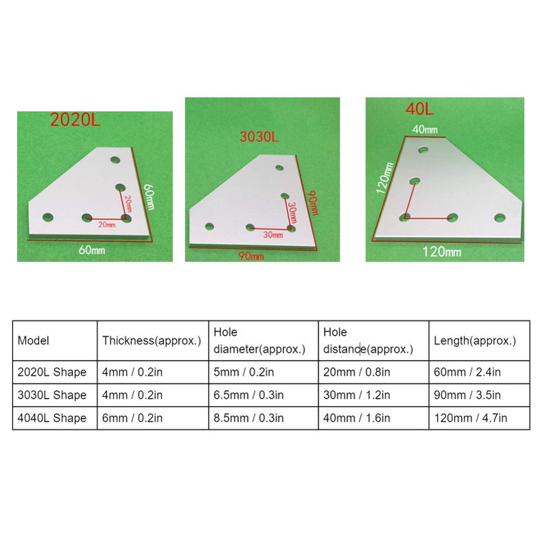 Type 3030L 5 Hole Joining Plate Corner Bracket 4 Pcs Durable Aluminum Alloy For CNC 3D Printer Frames - Image 4