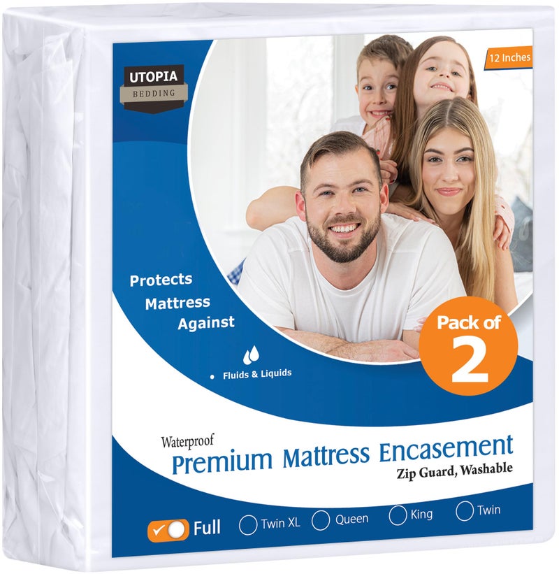 Utopia Bedding Premium Zippered Mattress Encasement (Fits 12 Inches Mattress  Full) - Waterproof and Bed Bug Proof Mattress Protector - Six-Sided Mattress Cover (Pack of 2) - Image 1