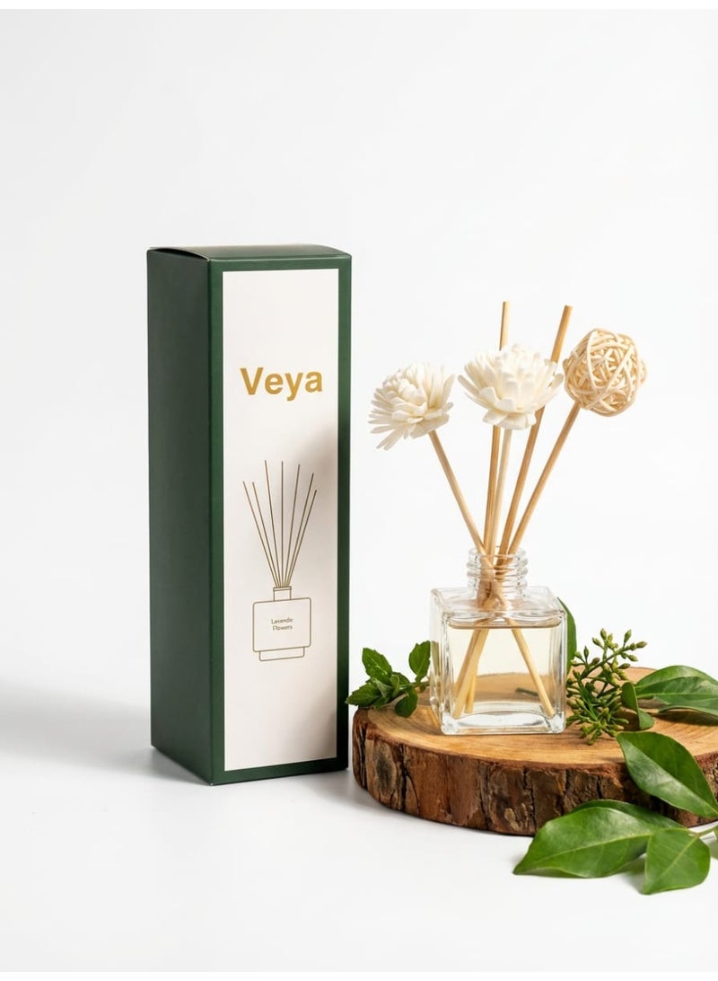 veya Via Lavender Reed Diffuser – 50ml with natural wooden reeds that gradually diffuse the fragrance - Image 1
