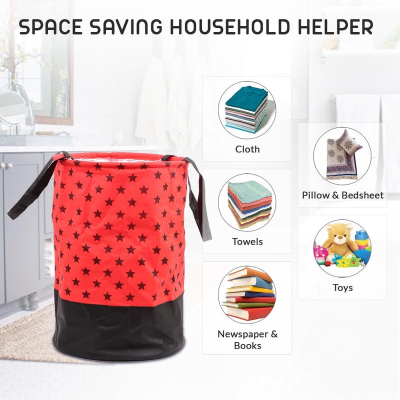 Bb Backbenchers Big Size Laundry Bag Foldable Collapsible Round Basket with Easy to Carry Handle Zipper Lid for Home Dorms Hostel Toy Storage Clothes Multicolor Print50 liters PACK OF 2 - Image 2
