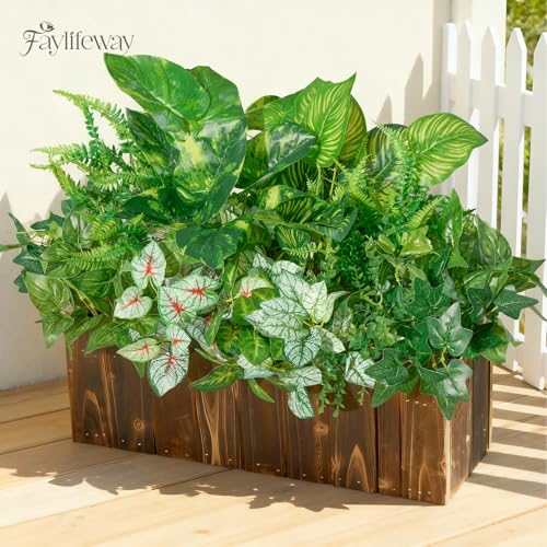 Faylifeway 12 Bundles Artificial Plants OutdoorUV Resistant Fake Greenery Stems with Large Shrubs Faux Plastic Plant for Outside Front Porch Planters Garden Window Box Patio DecorPot Not Included - Image 3