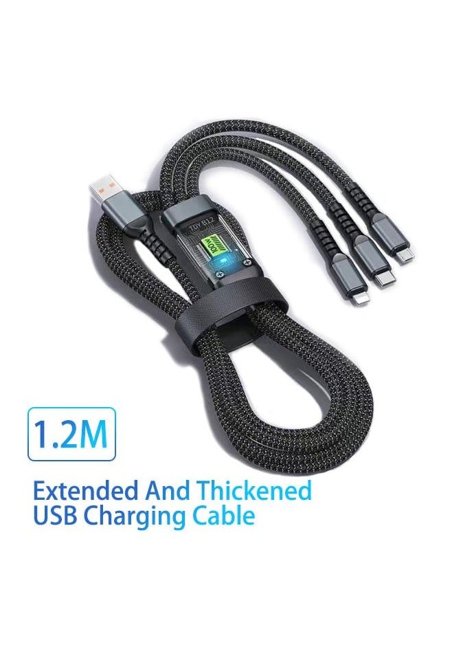 الفضاء الرقمي - كيبل شحن سريع 100W 3 في 1 USB إلى Type-C Micro متوافق مع آيفون 13 و 14 وسامسونج وشاومي. كيبل شحن سريع 100 واط 3 في 1 متوافق مع آبل وسامسونج وأوبو وكيبل شحن سيارة سريع. كيبل شحن سريع 3 في 1 للأجهزة ذات الميكرو يو اس بي والتايب سي. 100 واط كيبل شحن سريع 3 في 1 USB تايب سي مايكرو شاحن Type-C - Image 1