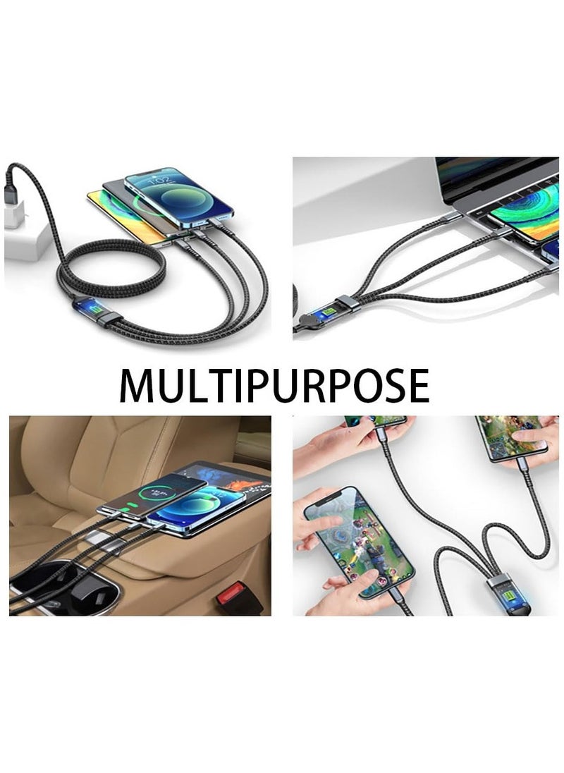 الفضاء الرقمي - كيبل شحن سريع 100W 3 في 1 USB إلى Type-C Micro متوافق مع آيفون 13 و 14 وسامسونج وشاومي. كيبل شحن سريع 100 واط 3 في 1 متوافق مع آبل وسامسونج وأوبو وكيبل شحن سيارة سريع. كيبل شحن سريع 3 في 1 للأجهزة ذات الميكرو يو اس بي والتايب سي. 100 واط كيبل شحن سريع 3 في 1 USB تايب سي مايكرو شاحن Type-C - Image 1