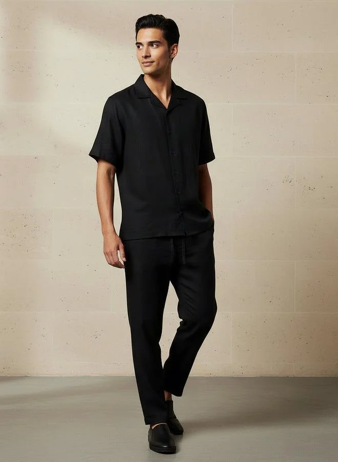 Splash FAV Men Regular Fit Camp Collar Short Sleeve Linen Blend Shirt