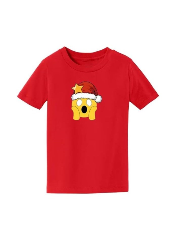PRINTSHOP4ME - Christmas Emoji Kids Red T-Shirt For Boys–Soft Cotton Round Neck Short Sleeve T-Shirt With Smiley Face Emoji–Great For Parties - Image 1