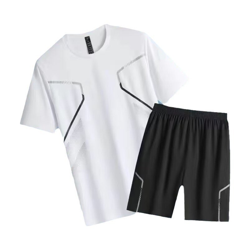 Mens Quick-Dry Sports Set T-Shirt Shorts Dark gray  - Image 3