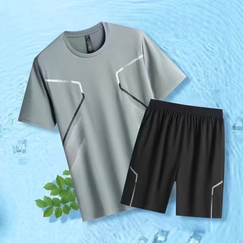Mens Quick-Dry Sports Set T-Shirt Shorts Dark gray  - Image 1