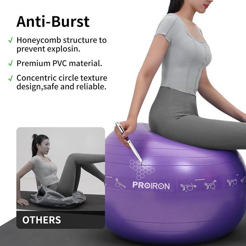 PROIRON Yoga Ball Anti-Burst Exercise Ball Chair with Quick Pump Slip Resistant Gym Ball - Image 4