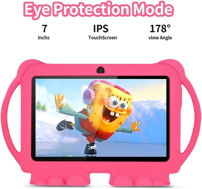 ZEKAROUL 7 inch Kids Tablet, Quad Core Android 12 2GB 32GB, Parental Control, Eye Protection, Shockproof Case, Dual Camera, WiFi, Bluetooth, Learning Tablet for Kids - K5 (Pink) - Image 3