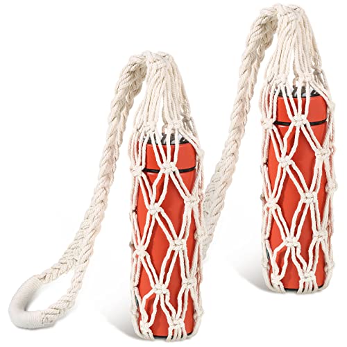 Lothee 2 Pcs Macrame Water Bottle Carrier Cotton Water Bottle Bag Long Strap Boho Holder Woven Macrame Holder for Adult Sling Wine Hiking Cycling Fitness Accessories 31.5 Inches - Image 1