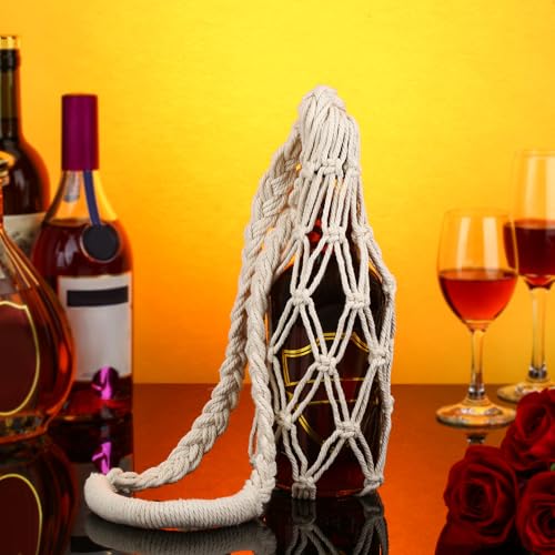 Lothee 2 Pcs Macrame Water Bottle Carrier Cotton Water Bottle Bag Long Strap Boho Holder Woven Macrame Holder for Adult Sling Wine Hiking Cycling Fitness Accessories 31.5 Inches - Image 3