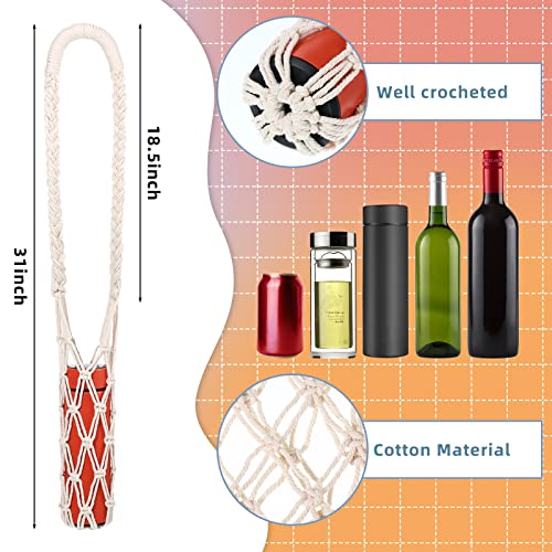 Lothee 2 Pcs Macrame Water Bottle Carrier Cotton Water Bottle Bag Long Strap Boho Holder Woven Macrame Holder for Adult Sling Wine Hiking Cycling Fitness Accessories 31.5 Inches - Image 2