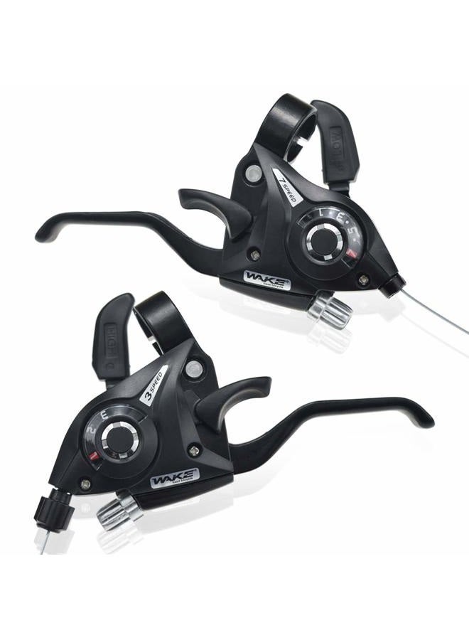 CYSKY Bike Shifter 3x7 / 3x8 Speed Shifters Brakes Combo, Left Right Brake Lever Shifter Kits with Gear Indicator and Brake Cables Compatible with Moutain Bike, Road Bike (3 x 7 Speed) - Image 1