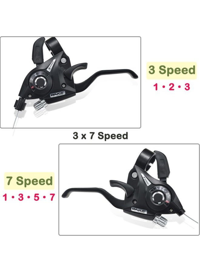 CYSKY Bike Shifter 3x7 / 3x8 Speed Shifters Brakes Combo, Left Right Brake Lever Shifter Kits with Gear Indicator and Brake Cables Compatible with Moutain Bike, Road Bike (3 x 7 Speed) - Image 3