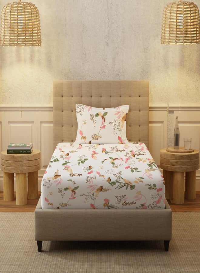 Urban Space Regal 100% Percale Cotton 200 TC Printed Bedsheet for Single Bed with 1 Pillow Cover (Size 58 x 90 inches, Cherry Blossom-Peach) - Image 2