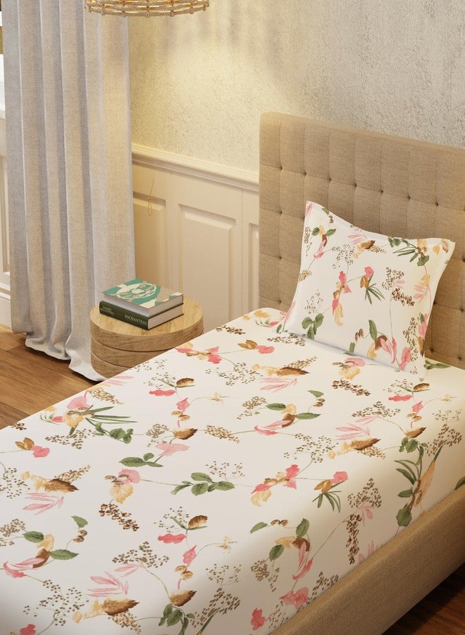 Urban Space Regal 100% Percale Cotton 200 TC Printed Bedsheet for Single Bed with 1 Pillow Cover (Size 58 x 90 inches, Cherry Blossom-Peach) - Image 1