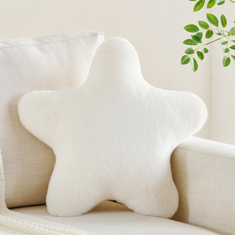 CANGHI Star Pillow 15.7" White Star Shaped Decorative Throw Pillow for Couch Bed Aesthetic Plush Floor Seating Cushions with Soft Faux Rabbit Fur for Sofa Bedroom Living Room - Image 1