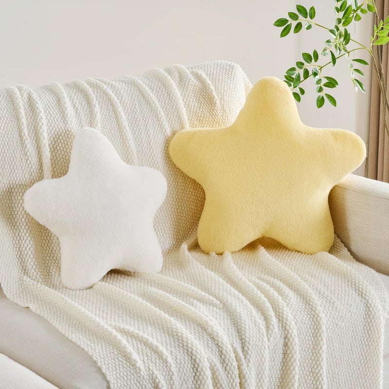 CANGHI Star Pillow 15.7" White Star Shaped Decorative Throw Pillow for Couch Bed Aesthetic Plush Floor Seating Cushions with Soft Faux Rabbit Fur for Sofa Bedroom Living Room - Image 2