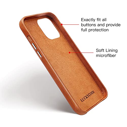 LUCKYCOIN 100% Genuine Leather Wallet Phone Case for iPhone 13, Slim Design with Card Holder, Shockproof Protective Cover, Microfiber Lining & Metal Buttons, for Men and Women, Tan - Image 5